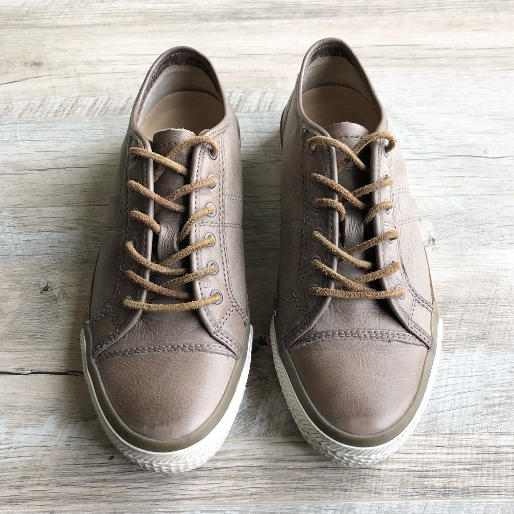 Frye Gray Leather Distressed Sneakers